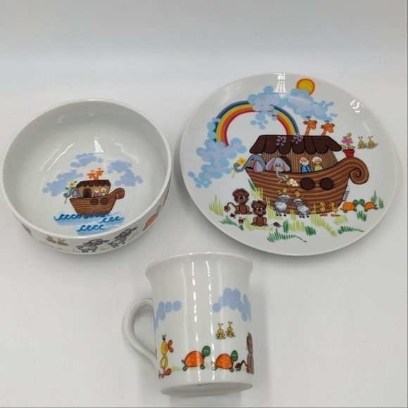 Noah's Arc George Good Japan Dinner Plate Cup Bowl Set by Roberta First Baptism - Picture 1 of 9